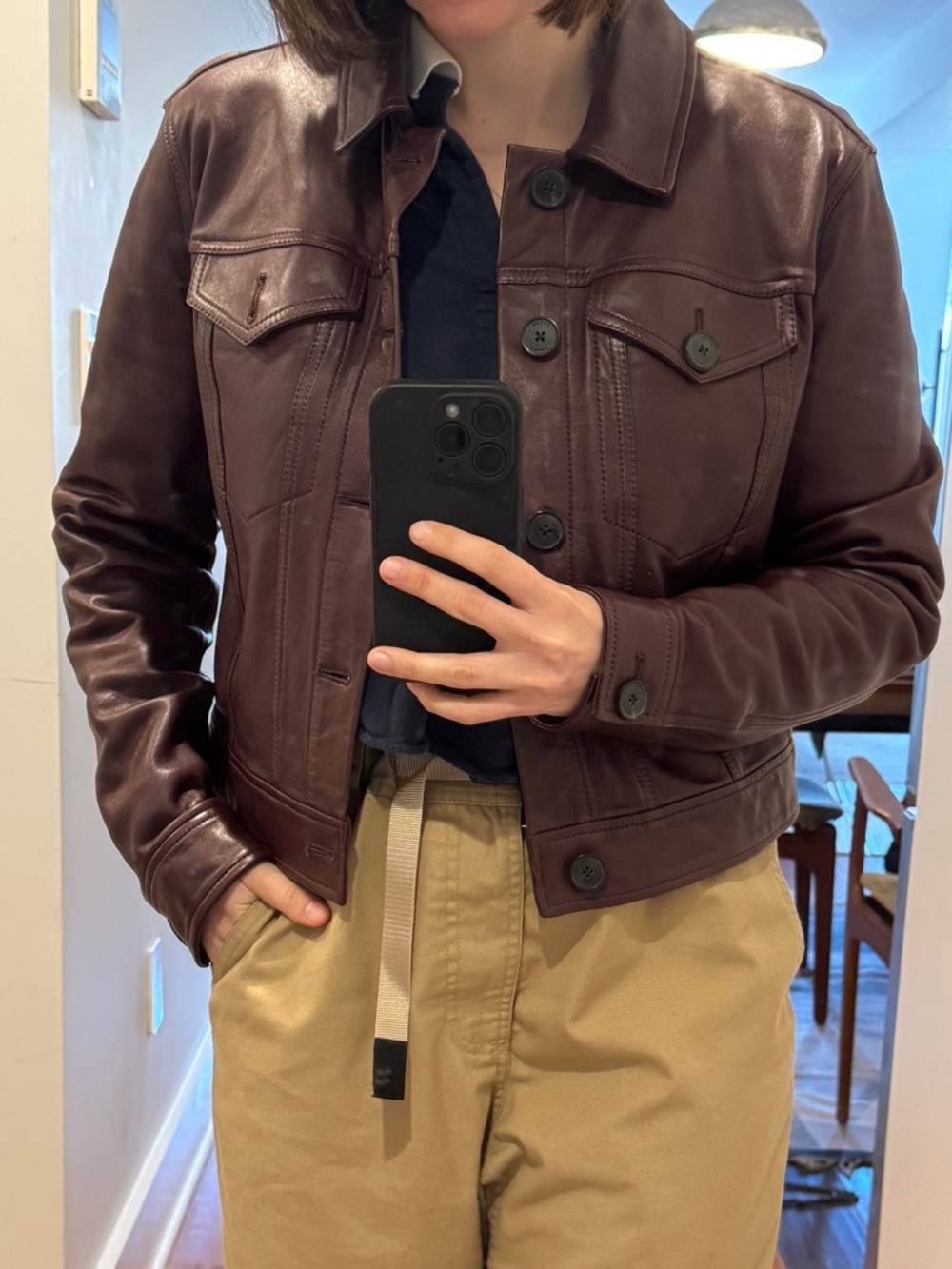 Frame Denim Brown Leather Trucker Jacket
